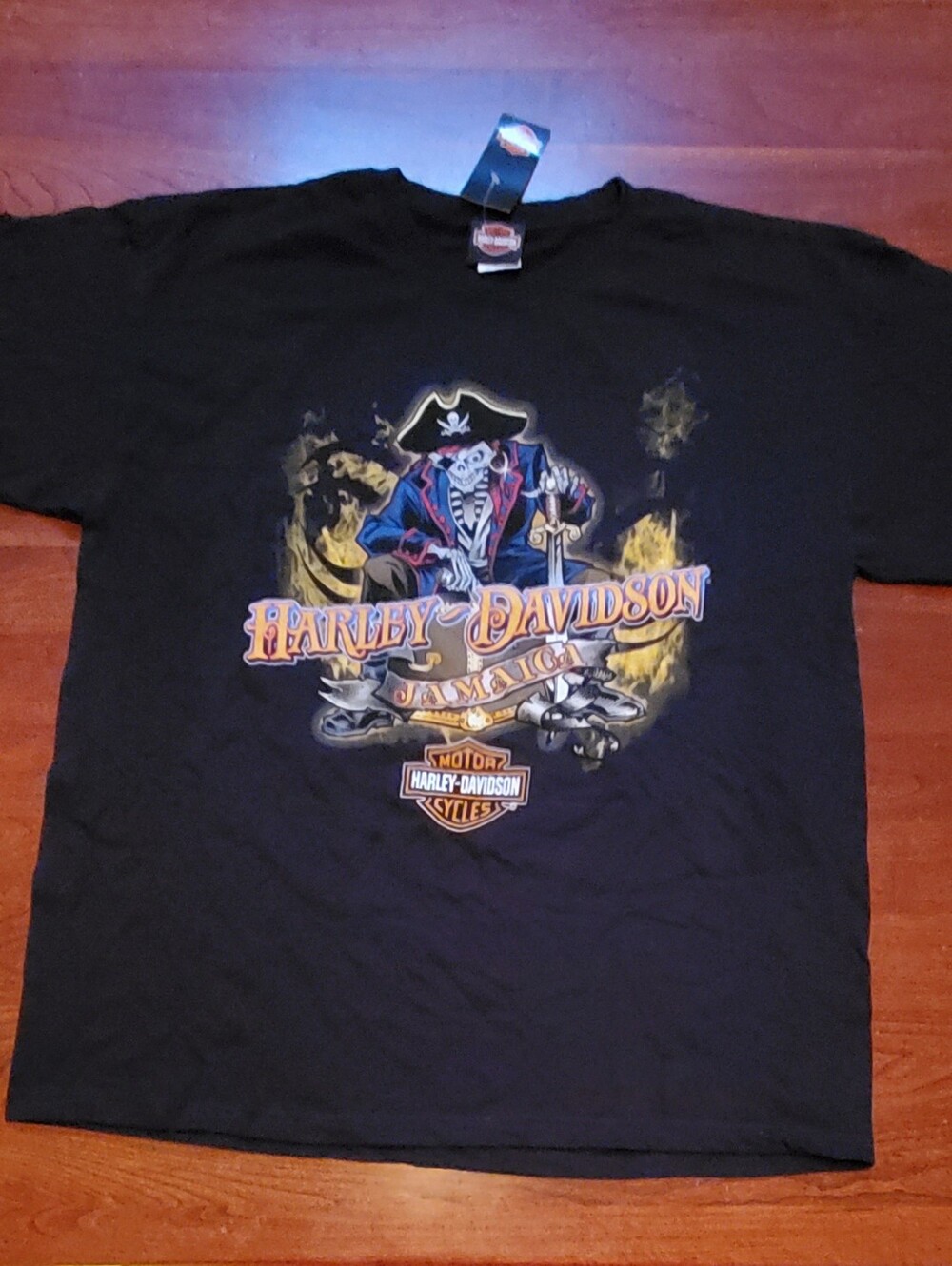 Harley-Davidson Of Jamaica Short Sleeve Tee with Pirate Graphic Men's XL NWT
